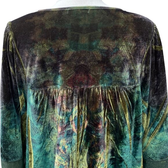 Velvet Embroidered Mesh Babydoll Top Green Artsy Whimsigoth Dark Fairy Grunge-1X - Picture 13 of 16